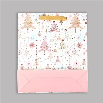 Пакет подарочный новогодний ламинированный «Ёлочки», M 30×26×9 см