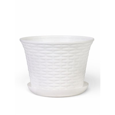Кашпо для цветов «Ротанг», 8 л, d=27.5 см, h=20.5 см, пластиковое, с поддоном, белое