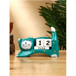 Календарь настольный «Кошка», 14×5.4×10 см, дерево, зелёный