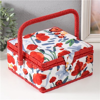 Шкатулка для рукоделия и шитья «Летние цветы на белом», хранение ниток, иголок, мелочи, 20×20×11 см