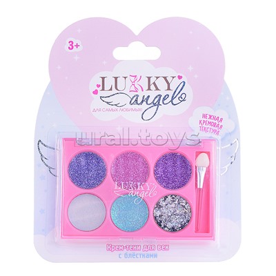 Крем-тени для век Lukky Angel  с блёстками, с аппликатором, 6 цв.(фиолетовый, розовый, сиреневый, белый, бирюзовый, перламутровый),6г, блистер