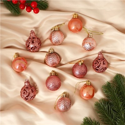 Ёлочные игрушки «Мелодия», шары новогодние, d=4 см, набор 30 шт., орнамент, розовый