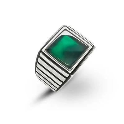Мужское кольцо из серебра зеленый агат, ТМК-24