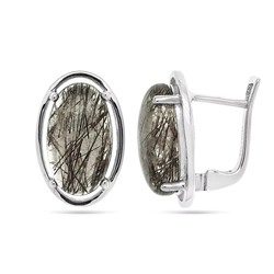 Серьги из серебра рутиловый кварц черный, Симона