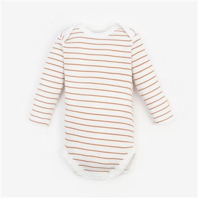 Боди с длинным рукавом «Крошка Я» BASIC LINE, рост 62-68 см, полоска бежевая