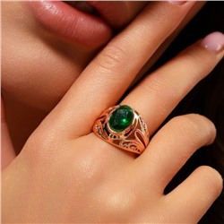 Кольцо с крупным камнем 20 р ювелирная бижутерия Дубайское золото покрытие позолота, вставка: фианит, цвет: зеленый, арт.314.595-20