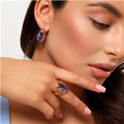 Комплект ювелирной бижутерии коллекция "Дубай" с крупным камнем серьги и кольцо 17 р, покрытие позолота, вставка: фианиты, цвет: синий, арт.314.611-17