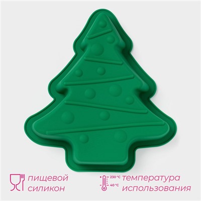 Форма для выпечки новогодняя Доляна «Ёлочка с гирляндой», силикон, 27×25 см, зелёная