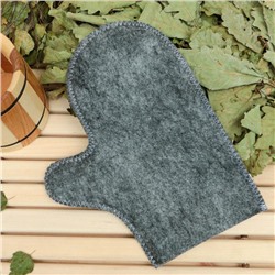 Рукавица для бани и сауны, полиэфир 70%, шерсть 30%, серая, без вышивки, «Добропаровъ»