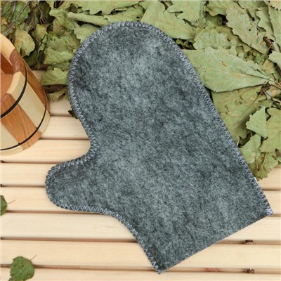 Рукавица для бани и сауны, полиэфир 70%, шерсть 30%, серая, без вышивки, «Добропаровъ»