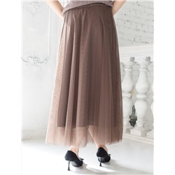 Юбка миди вечерняя на резинке из матового сатина с мягкой сеткой