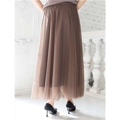 Юбка миди вечерняя на резинке из матового сатина с мягкой сеткой