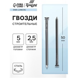 Гвозди ТУНДРА, строительные, ГОСТ 4028-63, без покрытия, 2.5×50 мм, фасовка 1 кг