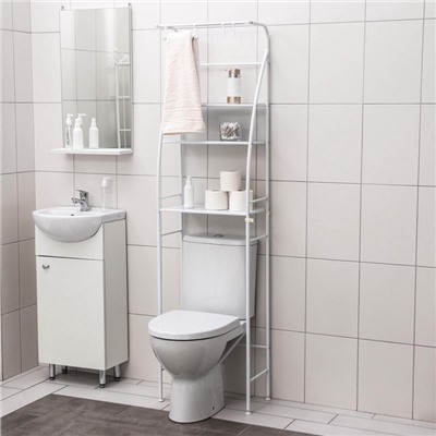 Стеллаж над унитазом со штангой для сушки, 47×25×175 см, белый