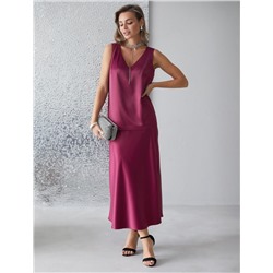 Элегантный топ с V вырезом из струящегося сатина