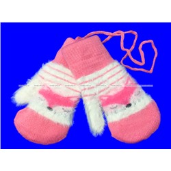 6 ПАР - Варежки детские зимние двойные внутри с мехом на веревочке "Лисички"