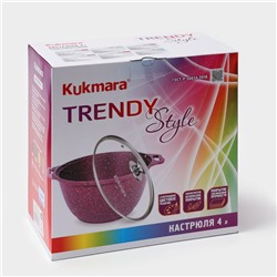 Кастрюля KUKMARA Trendy style, 4 л, d=24 см, h=14.5 см, антипригарное покрытие, стеклянная крышка, литой алюминий, зелёная