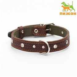 Ошейник комбинированный безразмерный, кожа/брезент, 60×3 см, ОШ 30-57 см, коричневый/зелёный