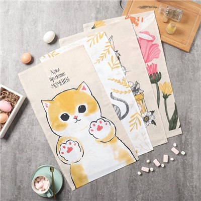 Набор кухонных полотенец «Доляна. Лови приятные моменты», 35×60 см-4 шт., 100% хлопок