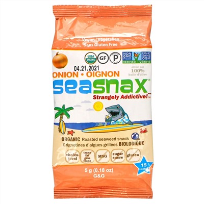 SeaSnax, Grab & Go, снеки из органических обжаренных водорослей премиального качества, со вкусом лука, 6 упаковок по 5 г (0,18 унций)