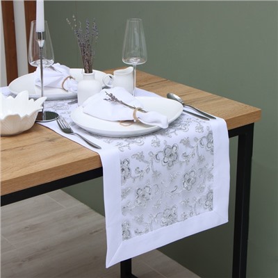 Дорожка на стол Этель с пайетками, 40×90 ±5 см, п/э, белая