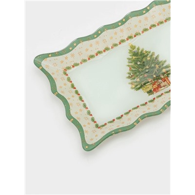 Блюдо новогоднее сервировочное Доляна «Рождественская ель», 25×15 см, стекло, белое, зелёное