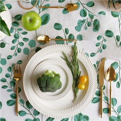 Скатерть Доляна «Эвкалипт» 149×110 см, 100% хлопок, рогожка 164 г/м²