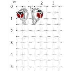 Серьги детские из родированного серебра с эмалью и фианитами - Божьи коровки 925 пробы 2313007