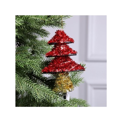 Светодиодная фигура из мишуры «Елочка красная» 17×13 см, 10 LED, батарейки AG10×3 (в комплекте), свечение тёплое белое