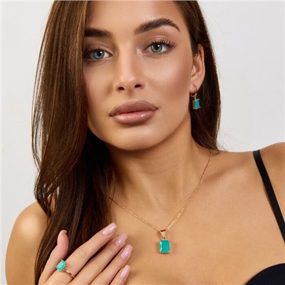 Комплект ювелирной бижутерии коллекция "Дубай" серьги, кулон и кольцо 18 р покрытие позолота, вставка: стекло, цвет: тиффани матовый, арт.215.577-18