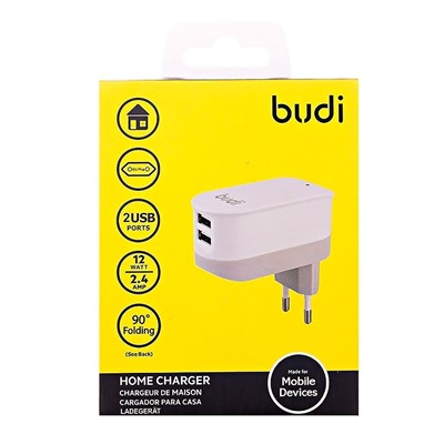 Адаптер Сетевой budi M8J029E (повр. уп.) 2USB 2,4A/10W (white)