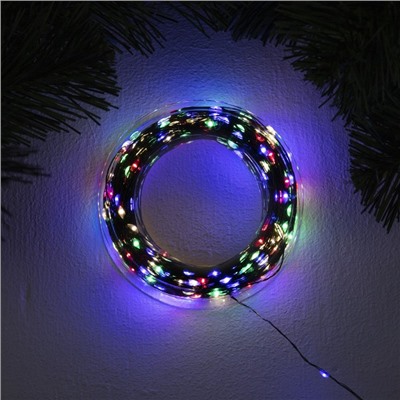 УЦЕНКА Гирлянда «Нить», 50 м, роса, IP44, 500 LED, 31 В, 8 режимов, зелёная нить, свечение мульти