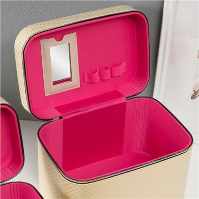 Набор шкатулок для украшений с зеркалом «Ромбы», 3 шт., искусственная кожа, сливки