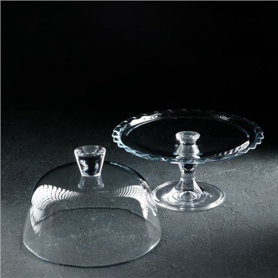 Блюдо Paşabahçe Patisserie, с крышкой, на ножке, стекло, прозрачное