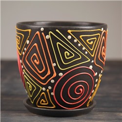 Горшок для цветов «Радуга №3», керамический, с поддоном, 1.5 л, коричневый с орнаментом