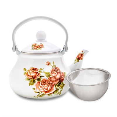 25617 Заварник ЭМАЛЬ с/сито 1,5л РОЗА MB (х24)