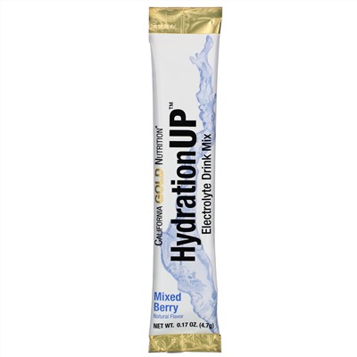 California Gold Nutrition, HydrationUP, смесь для приготовления электролитического напитка, ягодный микс, 20 пакетиков, 4,7 г (0,17 унции) в каждом