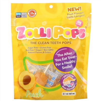 Zollipops, The Clean Teeth Pops, Peach, 3.1 oz