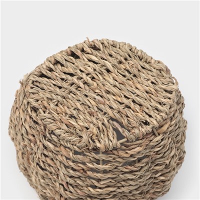УЦЕНКА Кашпо ручного плетения из соломы, круглое, 15.5×15.5×12.5 см