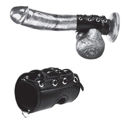 Чёрная утяжка на пенис со шнуровкой 100% PVC STRAP WITH METAL SNAP