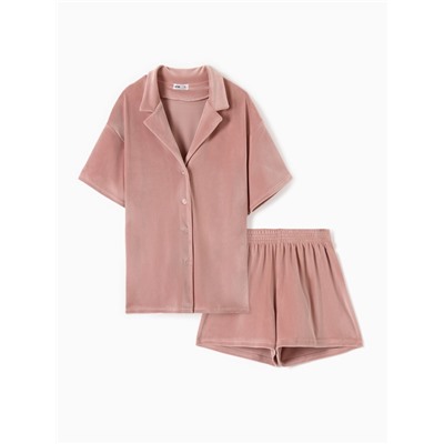 Пижама женская (рубашка, шорты) KAFTAN Plushy, размер 52-54, розовая