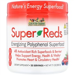 Country Farms, Super Reds, насыщающие энергией суперпродукты с полифенолами, со вкусом ягод, 7,1 унц. (200 г)