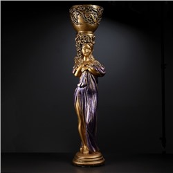 Фигура с кашпо «Девушка с цветами», 23×25×104 см, гипс, цвет бронзовый, фиолетовый