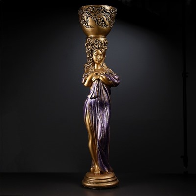Фигура с кашпо «Девушка с цветами», 23×25×104 см, гипс, цвет бронзовый, фиолетовый