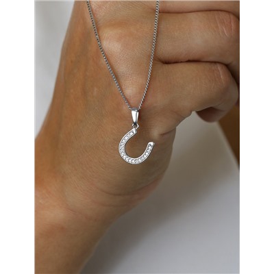 Подвеска из серебра с фианитами родированная - Подкова на удачу 3-002р200