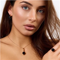 Комплект ювелирной бижутерии коллекция "Дубай" серьги, кулон и кольцо 19 р, покрытие позолота, вставка: кристалл, цвет: черный, арт.414.195-19