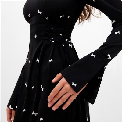 Платье с завязками на талии миди женское MIST Flower, размер 42, чёрное