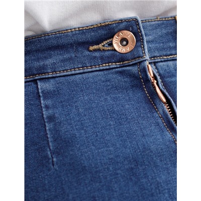 Джинсовая юбка прямая с разрезом и декоративной стиркой  из эластичного денима