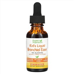 Super Nutrition, Kid's Liquid Bronchial Ease, без спирта, вишня, 30 мл (1 жидк. унция)