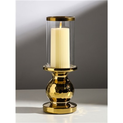 Подсвечник на 1 свечу «Нуар», керамика, стекло, d=8 см, золото, 10×10×27 см